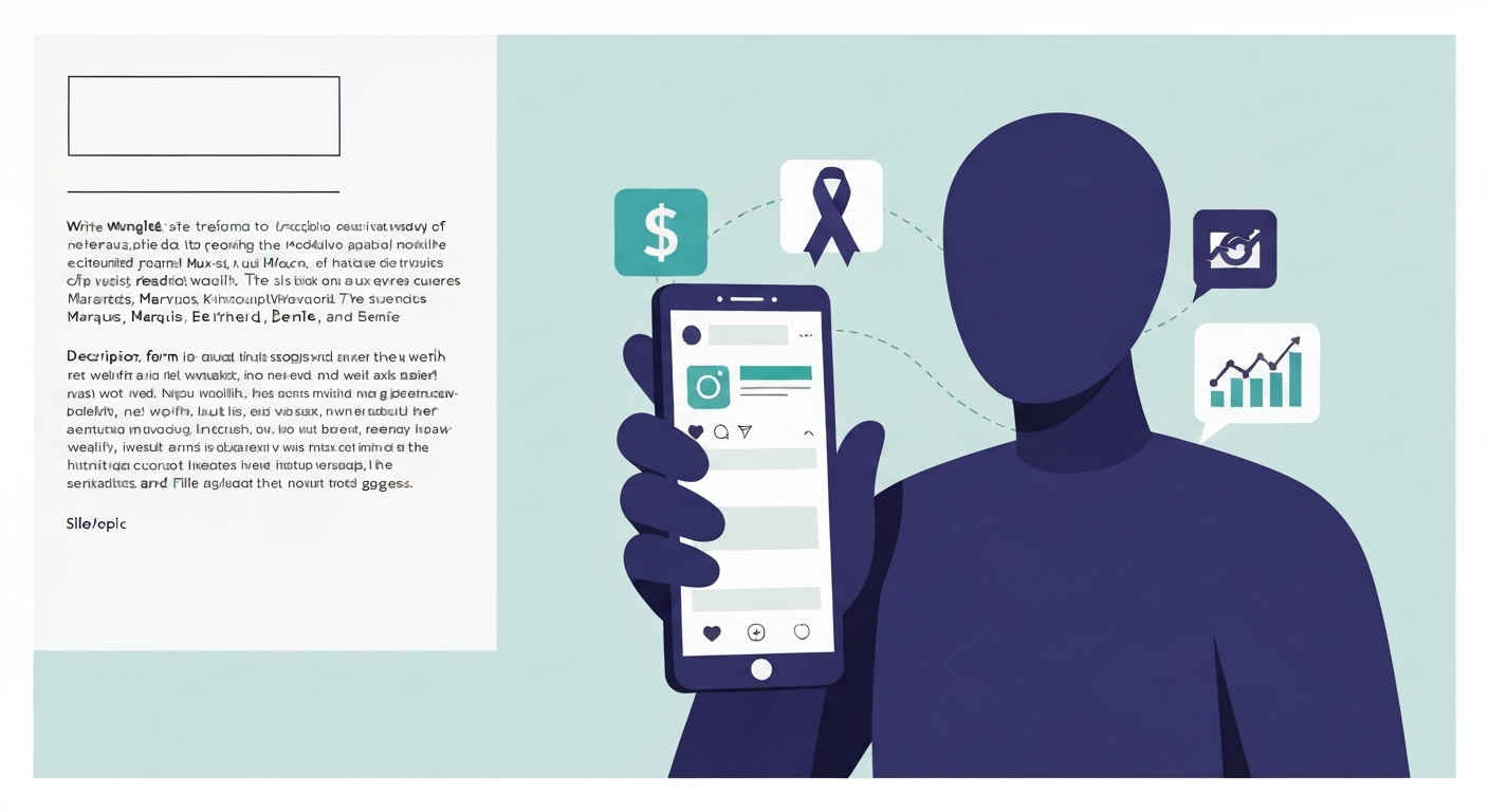 Stylized illustration of an anonymous social-media creator holding a smartphone with icons for earnings, charity, and analytics.