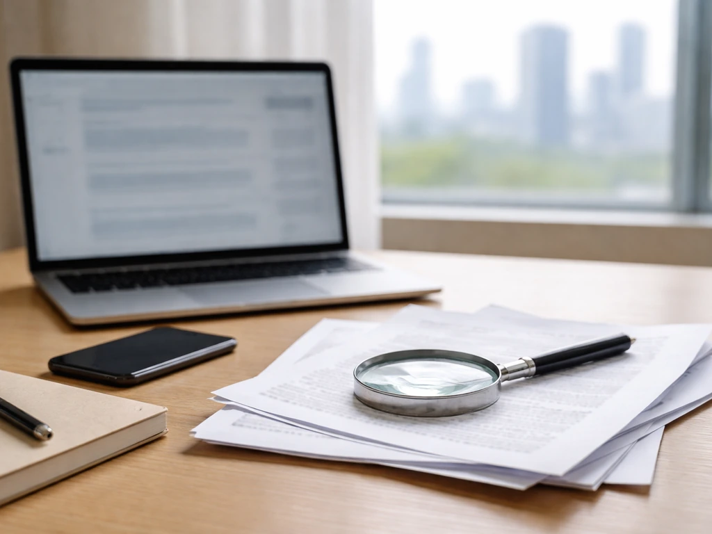 Desk with laptop and magnifying glass over printed pages, conveying fact-checking conflicting estimates.