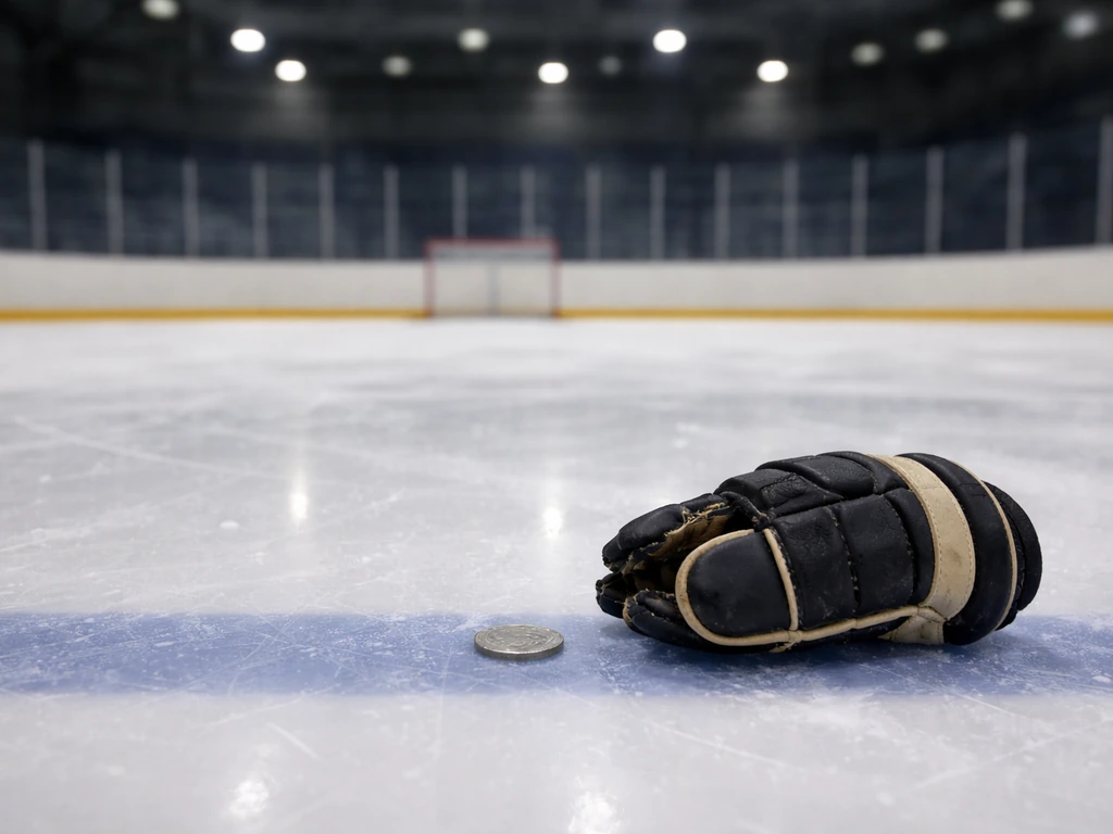 NHL-style ice hockey rink at night with soft arena lights, symbolic of wealth-media curiosity