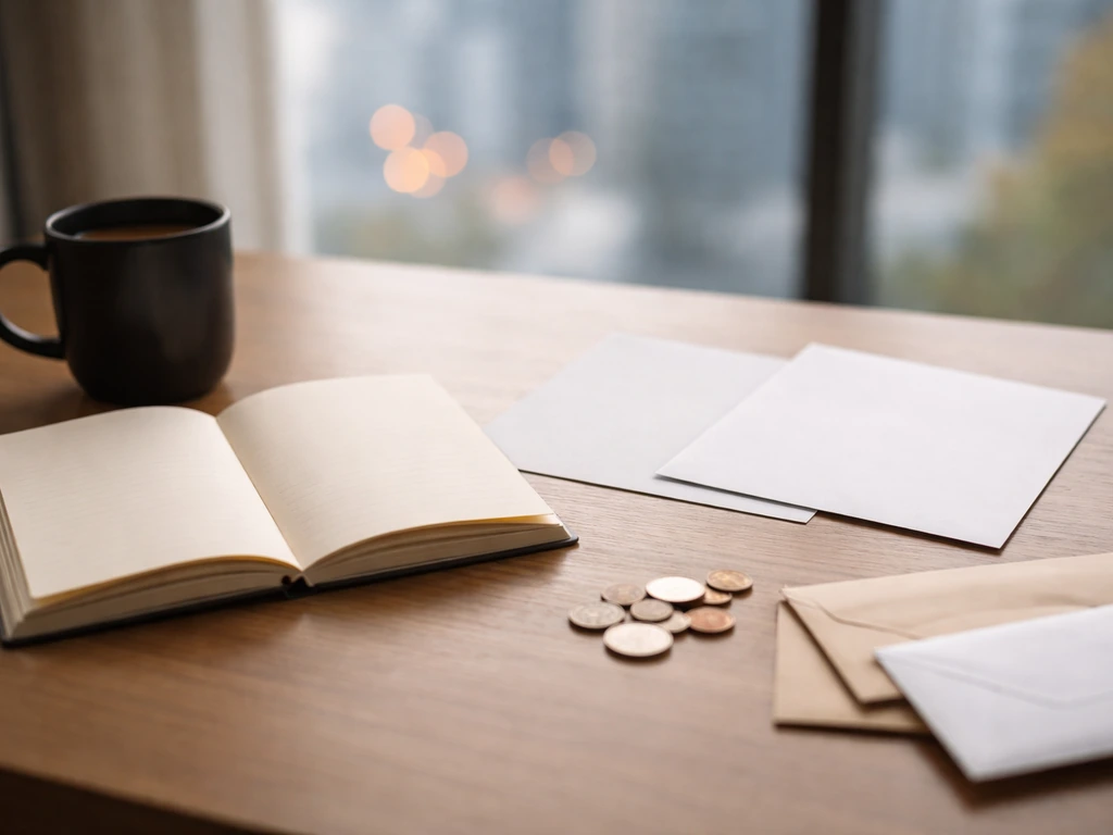 Minimal desk scene with two blurred paper documents and scattered coins, symbolizing two reported net worth estimates.