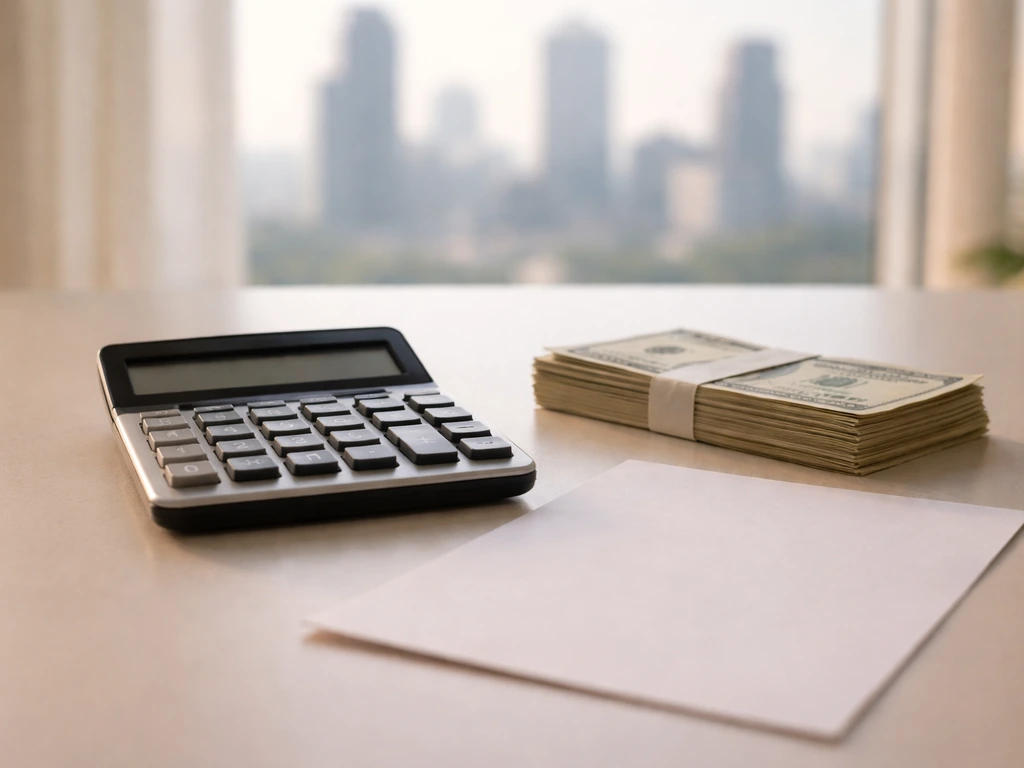 Close-up of a calculator and cash in soft light, evoking a defensible net-worth estimate range