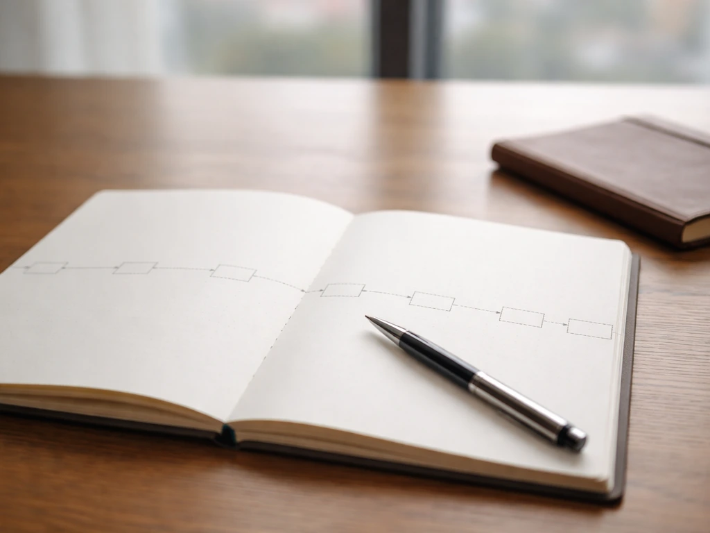 Minimal photo of a desk with a timeline-style milestone calendar and a pen, suggesting wealth-building milestones.
